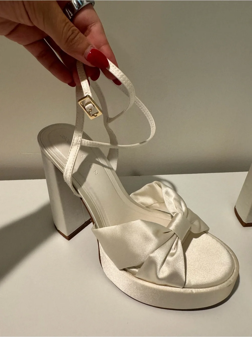 ASOS Ivory Satin Bow Platform Slingback Heels